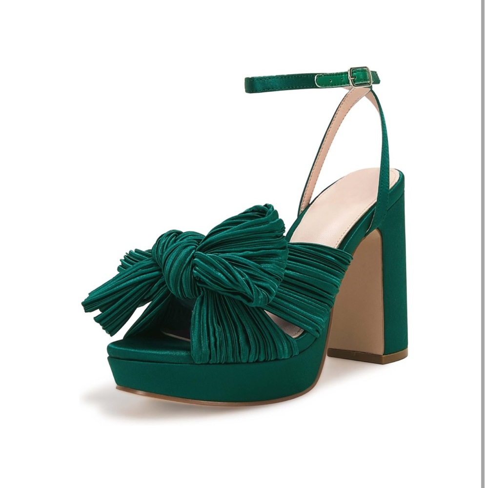 VETASTE Women's Pleated Bow Knot Platform Heeled Sandals Open Toe Chunky  Heel